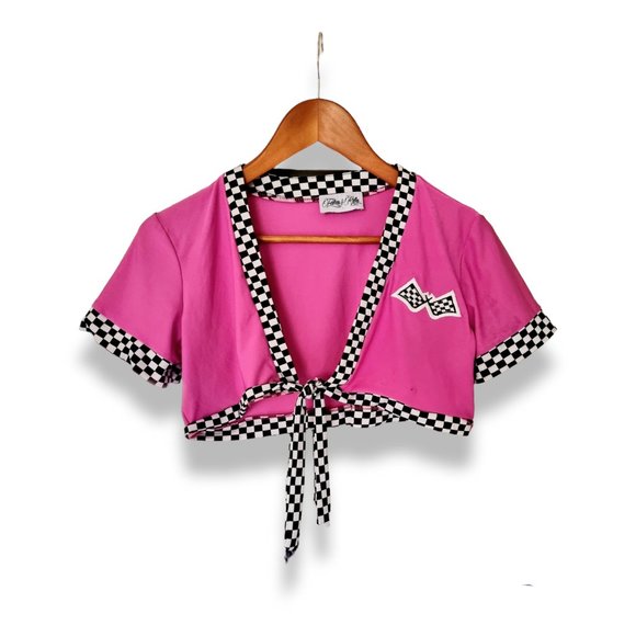 Tops - Pink and white cosplay / dress-up costume, car racing flag girl top fits AU 6-14